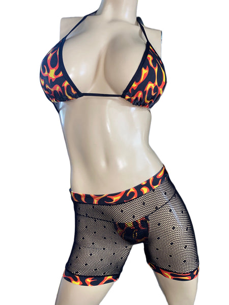 Fire Prints Top Thong with Net Short