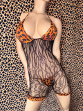 Exotic Black Net lace Romper with thong