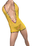 Exotic Yellow Net Romper with Thong
