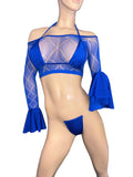 Exotic Dancer Royal Blue sleeve top and bikini