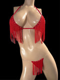 Red fringes Bikini with cover arms and legs
