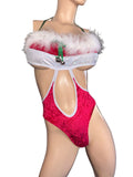 Exotic Dancer Red Velvet Holiday Bodysuit – Handmade in USA