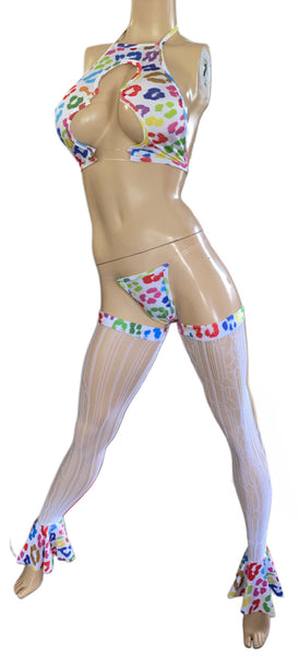 Exotic Dancer Colorful top and thong with legs