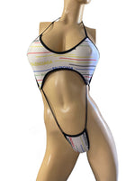 White print Bodysuit slingshot style