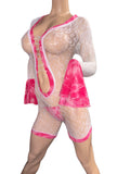 Exotic White cheetah Net Romper with Thong