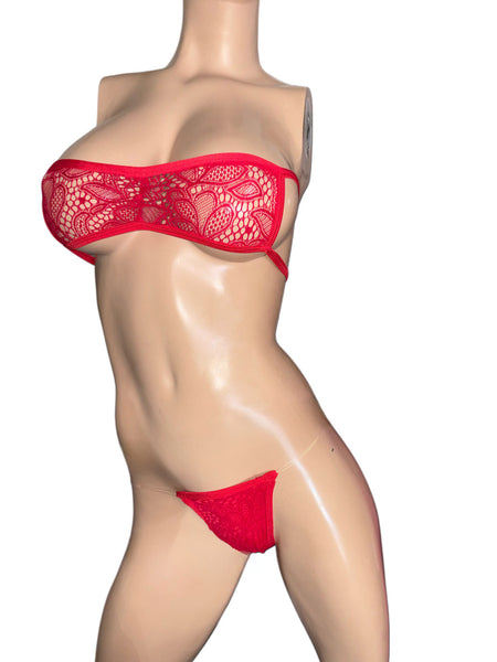Exotic Dancer Red Lace Top and Thong