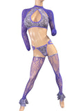 Purple legs with cover arms and Halter top with Thong