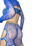 Exotic Blue Net Short arms cover with top and thong .