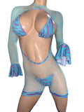 Exotic Blue Net Romper with bikini