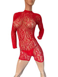 Exotic Red lace Net Romper With thong
