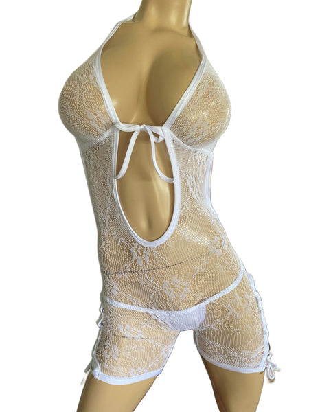 Exotic Dancer white Romper Net lace