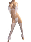 Exotic white mesh legs top and thong