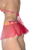 Exotic red Net skirt top and thong