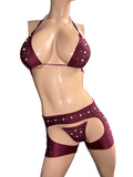 Exotic Burgendy Chaps top and thong