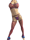 Exotic Burgendy Net legs and Top and Thong