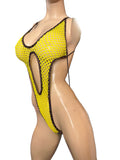 Exotic Dancer Yellow Net bodysuit