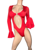 Exotic Dancer Red Long sleeve Bodysuit