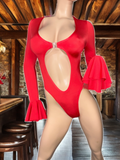 Exotic Dancer Red Long sleeve Bodysuit