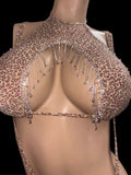 Leopard halter top and slingshot thong