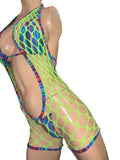 Exotic Neon Green Net Romper with top and thong