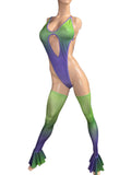 Ombré color purple and neon green Legs and Bodysuit