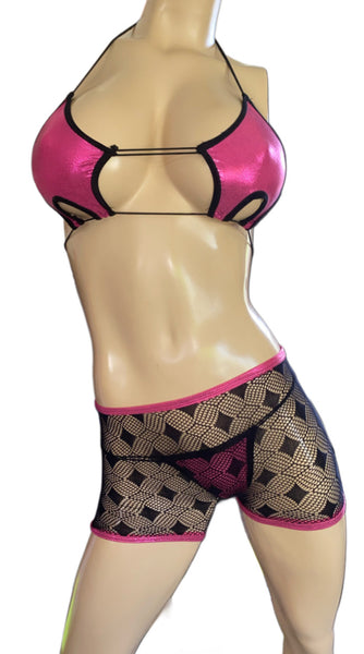 Exotic Dancer Black Net Short top and thong