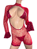 Exotic Red Net Romper with bikini