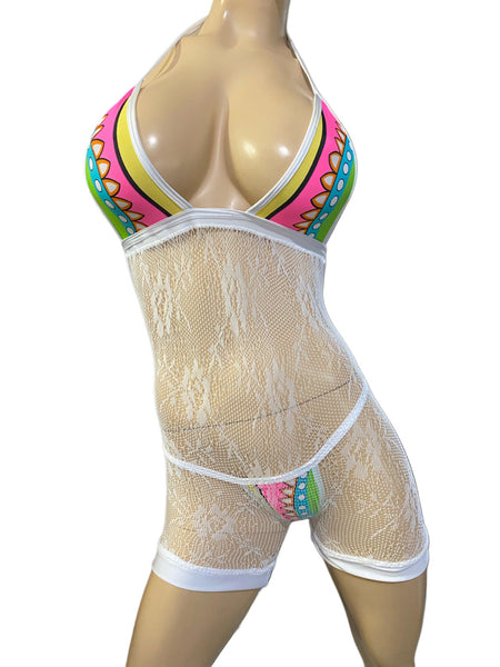 Exotic Dancer White Romper and thong