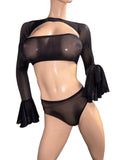 Black Mesh tube top high waist thong and Arms cover