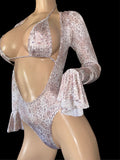 Cream leopard prints Bodysuit with Top