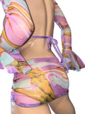 Exotic colorful Mesh arm cover top thong and skirt