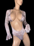 Cream leopard prints Bodysuit with Top