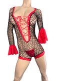 Exotic Black Net Romper and Red
