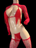 Red fringes Bikini with cover arms and legs
