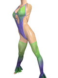 Ombré color purple and neon green Legs and Bodysuit