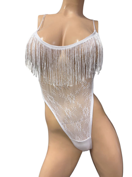 Exotic Dancer White Net Bodysuit