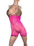 Exotic Hot Pink Romper with Thong