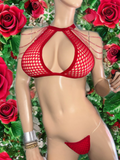 Exotic Dancer Red Net halter top and Thong