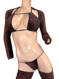 Stretchy Velvet Leopard Print 4 Piece