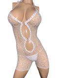 Exotic Dancer White Net Romper w thong