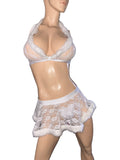 Exotic Dancer White Lace Skirt top and Thong