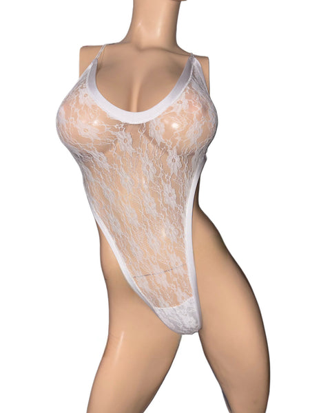 Exotic Dancer White Lace Bodysuit