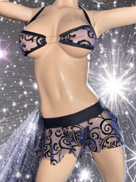 purple mesh Skirt top and thong.