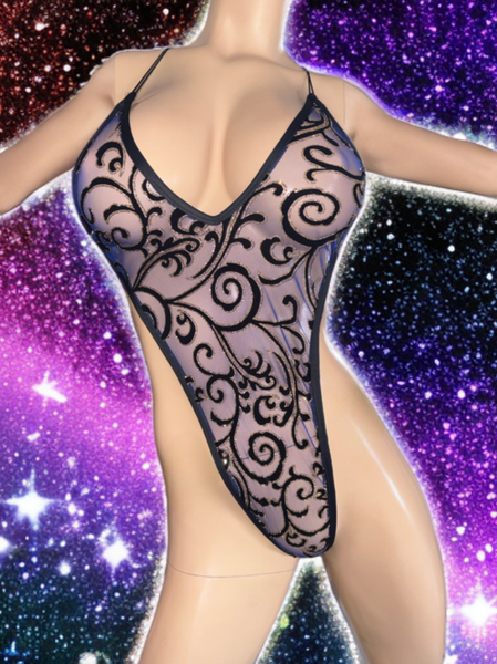 Exotic Dancer Bodysuit Purple mesh